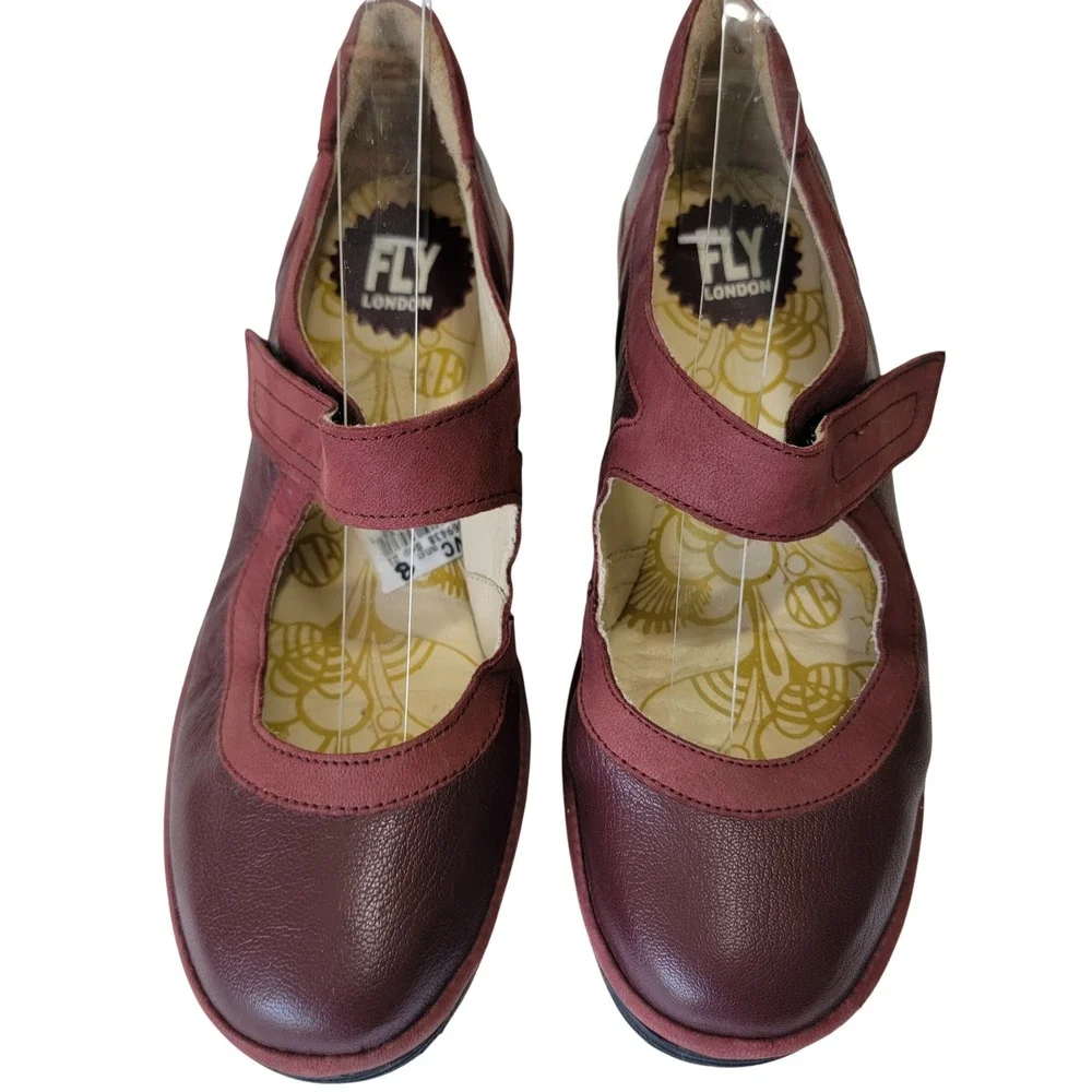 Fly London Womens Burgundy Leather Mary Jane Wedge Platform Shoes Sz 8 39 RARE